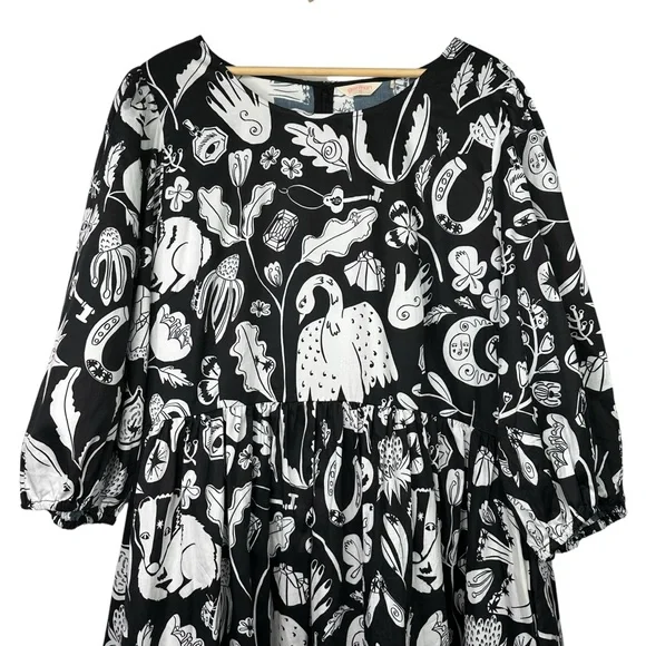 Gorman Lost and Found Midi Dress Organic Cotton Poplin Art Bird AU 20/US 3XL - Picture 4 of 7